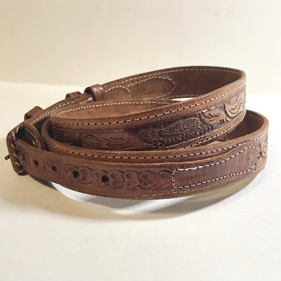 Vintage Handcrafted Tooled Mens Womens Brown Leather Belt Size 32 S/M 30"-34" - Picture 5 of 16